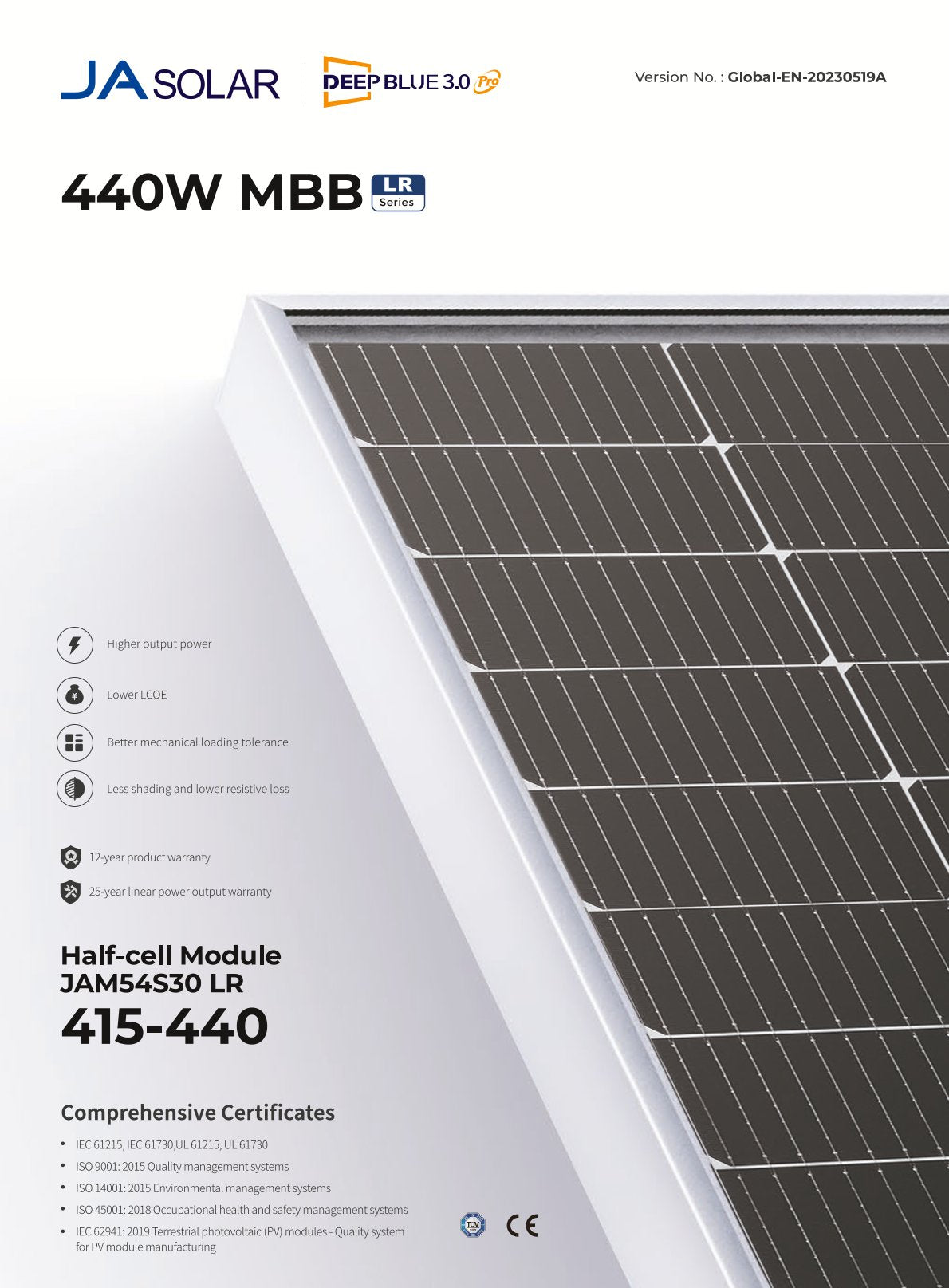 JA Solar JAM54S30-425/LR 425W Solarmodule Solarpaneele PV Module Glas-Folie